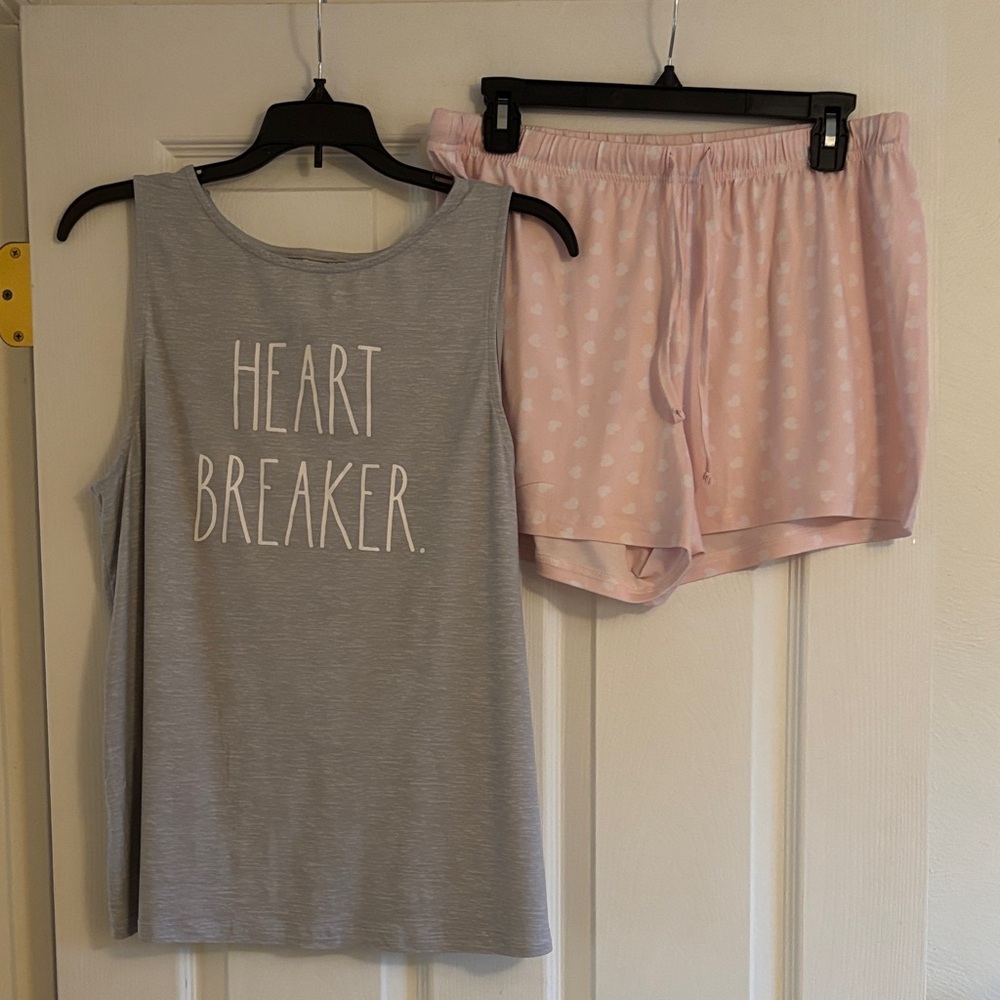 Rae Dunn Gray and Pink Heartbreaker Sleepwear Set